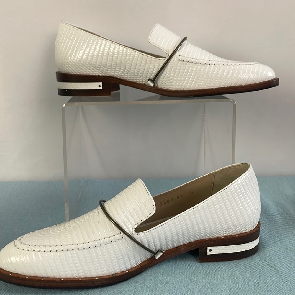 Freda Salvador White Crocodile Leather Loafers Shoes